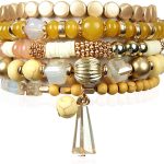 RIAH FASHION Bohemian Mix Bead Multi Layer Versatile Statement Bracelets - Stackable Beaded Strand Stretch Bangles Sparkly Crystal, Tassel Charm